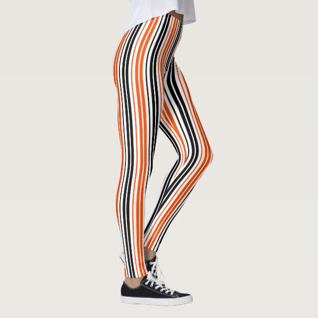 Legging Orange Black White Stripes Pattern Design  (Direita)