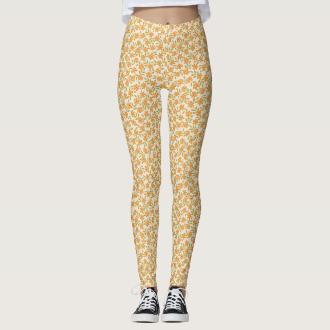 Legging Orange Floral 70s Retro (Frente)