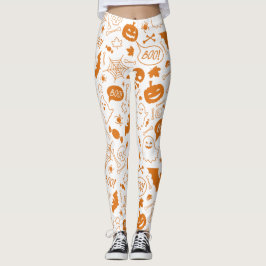 Legging Orange Halloween Pattern Happy Halloween Art