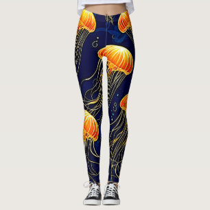 Legging Orange Jellyfish - Arte de Padrão
