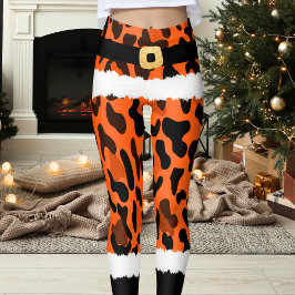 Legging Orange Lepard Imprima Papai Noel Figurino Natal