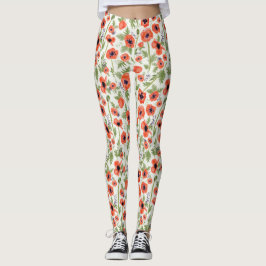 Legging Orange Poppies Watercolor Floral Pattern