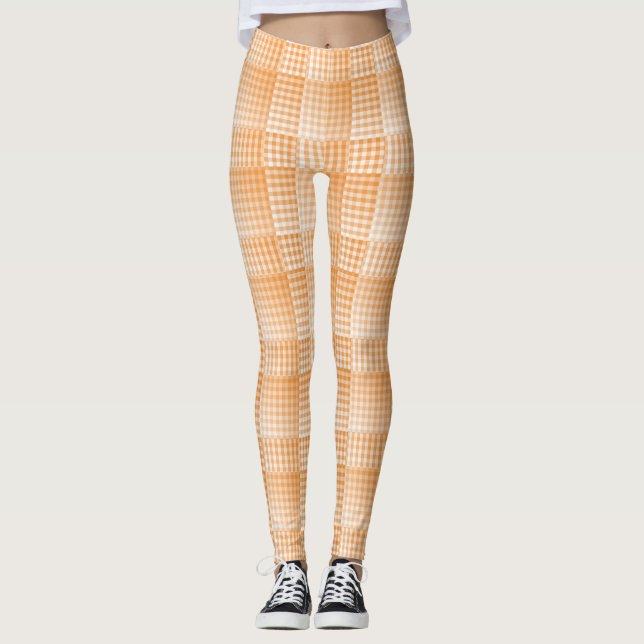 Legging Orange White Checker Abstract Pattern (Frente)