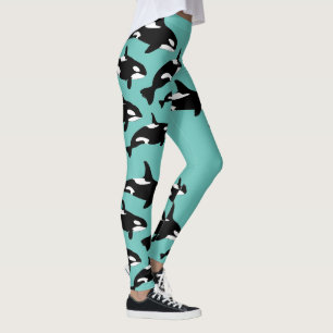 Legging Orca Killer Whale Patterin on Teal Blue Ocean