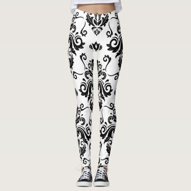 Legging Oriental Black & White: Textura clássica (Frente)