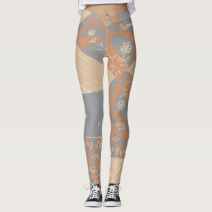 Legging Origami Chintz (L) Cinzas De Laranja Queimadas
