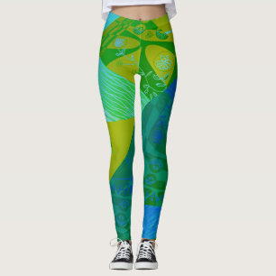 Legging Origami Chintz (L) Formando azul ciano verde