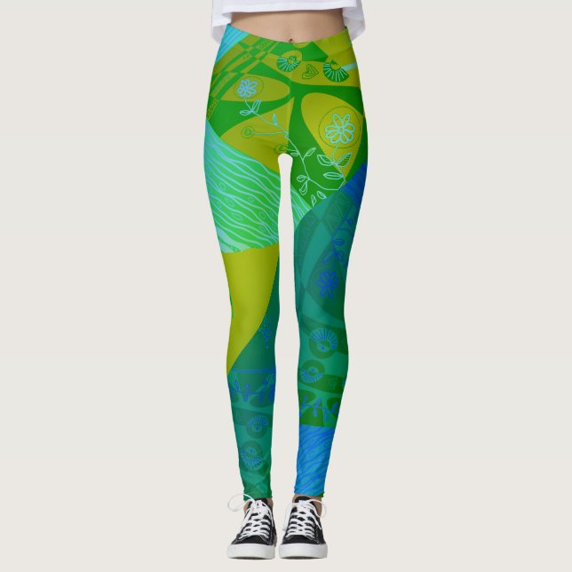 Legging Origami Chintz (L) Formando azul ciano verde (Frente)