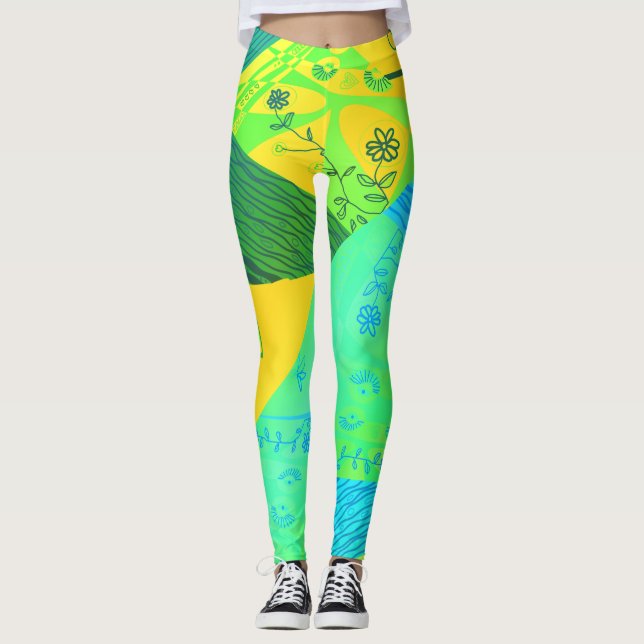 Legging Origami Chintz (L) Formando Verde Amarelo Azul (Frente)