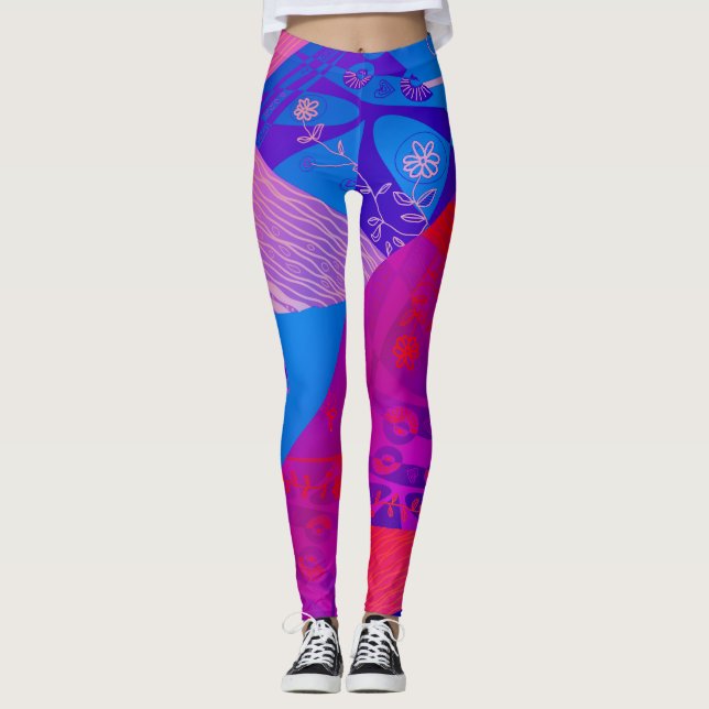 Legging Origami Chintz (L) Formando Vermelho Roxo Azul (Frente)