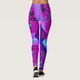 Legging Origami Chintz (L) Fuchsia Turquoise Blue Magenta