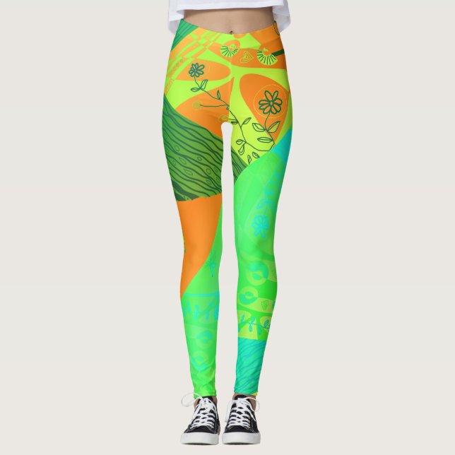Legging Origami Chintz (L) Laranja Amarelo Formando Azul (Frente)