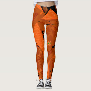 Legging Origami Chintz (L) Laranja Castanho Preto