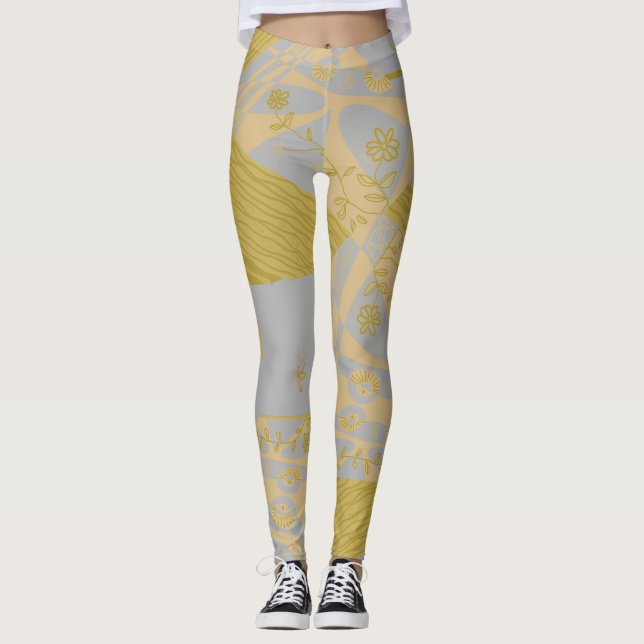 Legging Origami Chintz (L) Prata Dourada empoeirada (Frente)