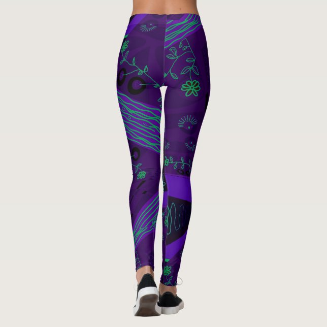 Legging Origami Chintz (L) Preto Verde Roxo 2 (Verso)