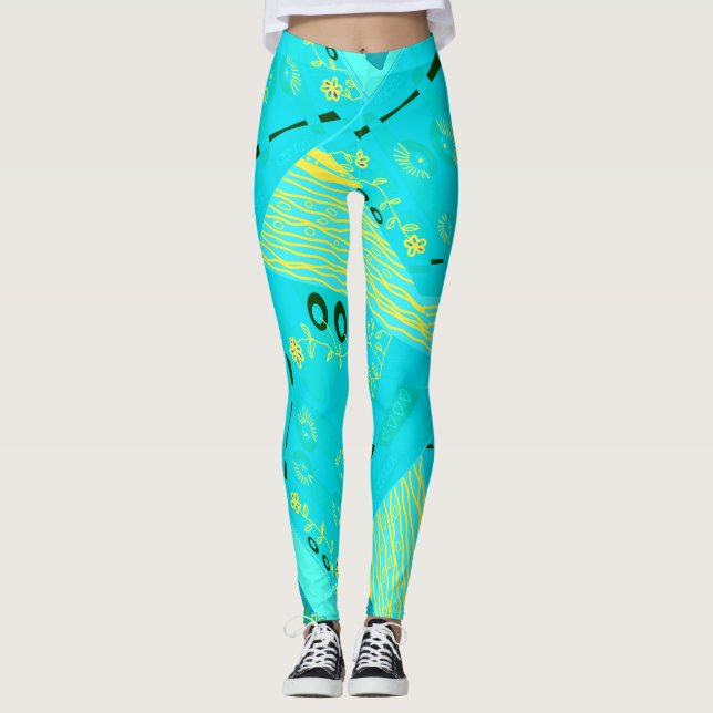 Legging Origami Chintz (L) Turquoise — Teal Amarelo (Frente)