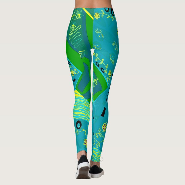 Legging Origami Chintz (L) Verde Amarelo-Teal (Verso)