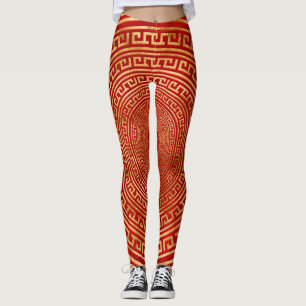 Legging Ornaço grego redondo - Dourado em vermelho
