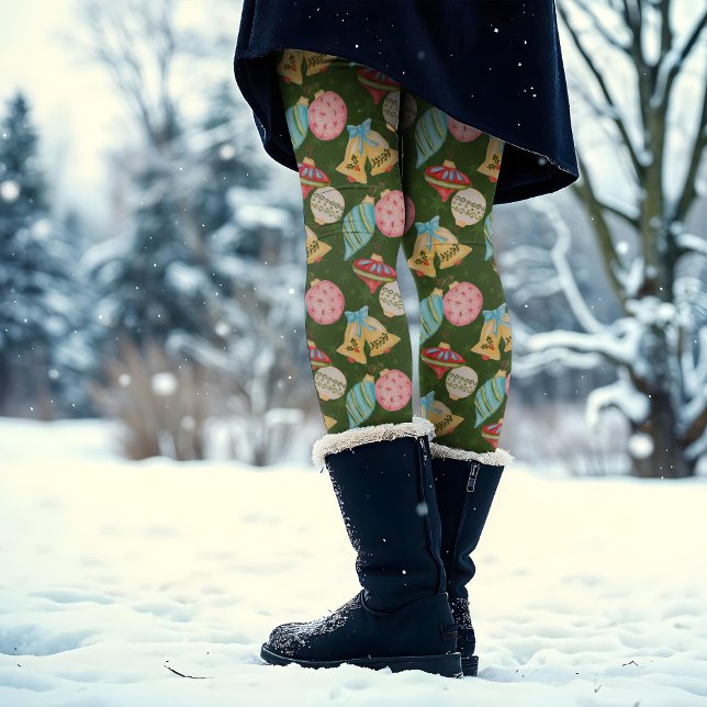 Legging Ornações de Aquarela Natal Vermelho Amarelo Verde (Criador carregado)