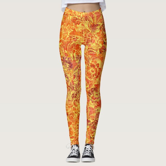 Legging Ornamental Floral com Textura 02 - Visual Antigo (Frente)