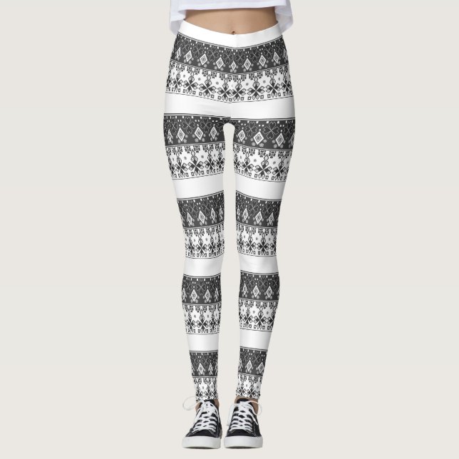 Legging ornamento azul vermelho (Frente)