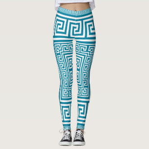 Legging Ornamento chave grego - branco na cerceta