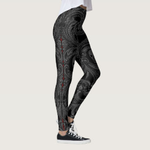 Legging Ornamento cinzento do gótico com crânio