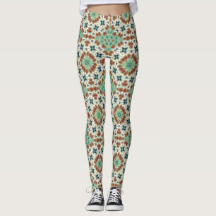 Legging Ornamento colorido caleidoscópio bege turquesa