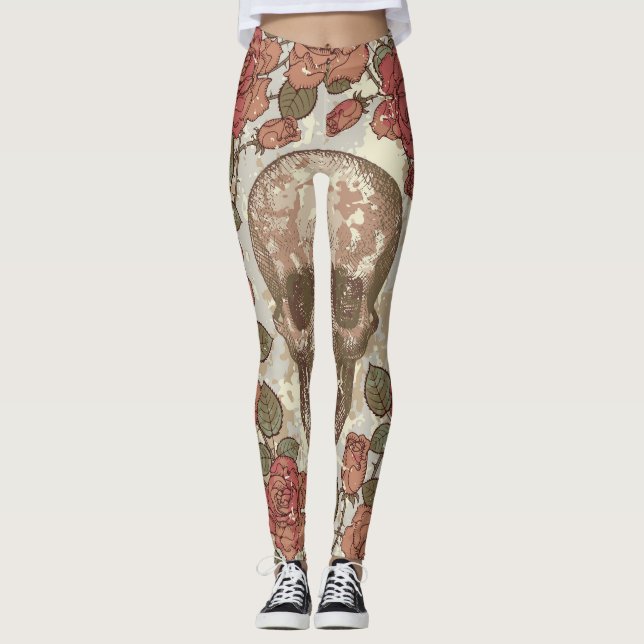 Legging Ornamento de Hulhas e Rosas Retro (Frente)