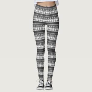 Legging Ornamento de inverno preto e branco escandinavo