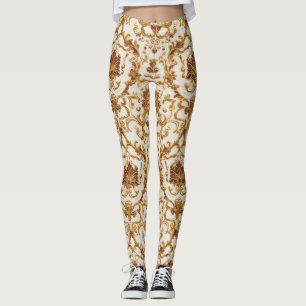 Legging Ornamento de Ouro Barroco Luxuoso sobre Marfim