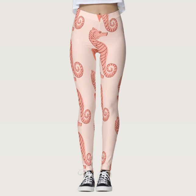 Legging Ornamento de rabo de cavalo: fundo rosa. (Frente)