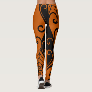 Legging Ornamento de teia Laranja Negro halloween