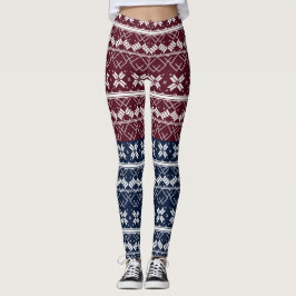 Legging Ornamento escandinavo em azul, burgundy