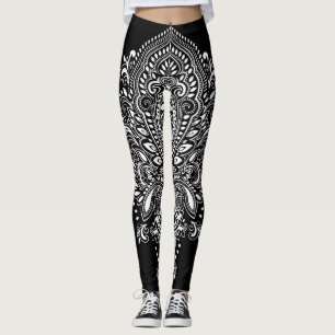 Legging Ornamento Floral Preto e Branco