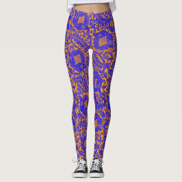 Legging Ornamento Floral Único Medieval Azul Cobalt