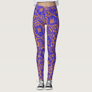 Legging Ornamento Floral Único Medieval Azul Cobalt