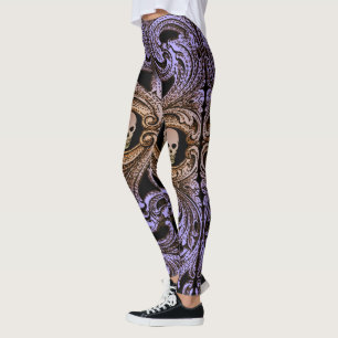 Legging Ornamento Roxo gótico Com Crânio