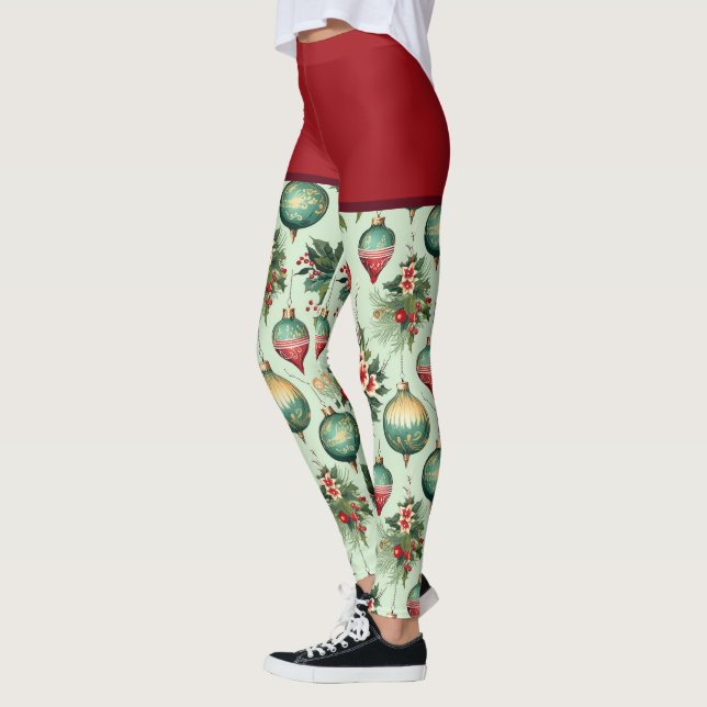 Legging Ornamentos de Férias Retroativas bonito, Natal Flo (Esquerda)