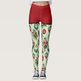 Legging Ornamentos de Férias Retroativas bonito, Natal Flo