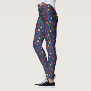 Legging ornamentos de natais vintages azul escuro