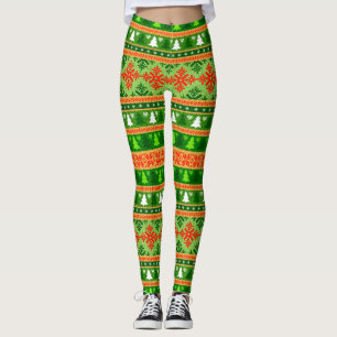 LEGGING ORNAMENTOS VERMELHOS BRANCOS DE ÁRVORE NATAL