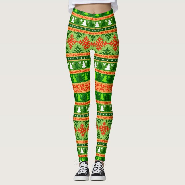 LEGGING ORNAMENTOS VERMELHOS BRANCOS DE ÁRVORE NATAL (Frente)