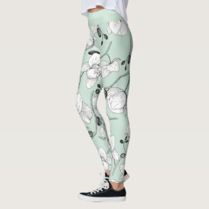 Legging Orquídea floral elegante branca e preta
