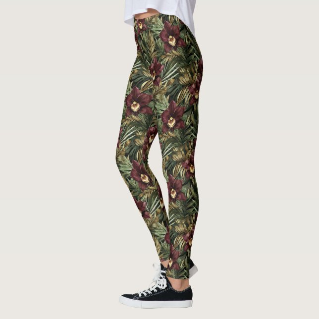 Legging Orquídea Floral Tropical Vermelha Borgonha (Esquerda)