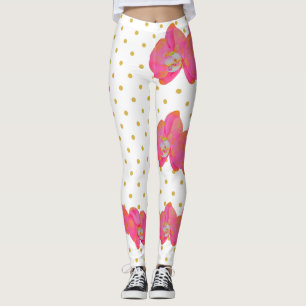 Legging Orquídea Rosa Divertida, polkaDots dourados