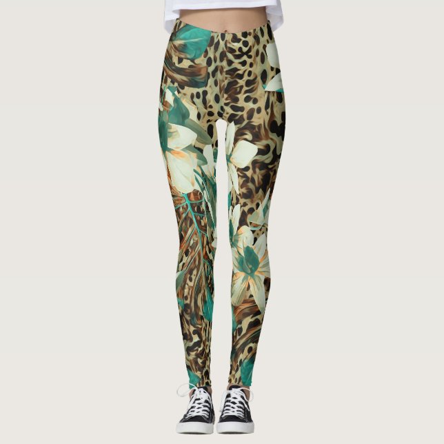 Legging Orquídeas - Ilustração Sem Costura Floral (Frente)