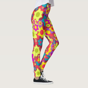 Legging Os anos sessenta coloridos de flower power retros