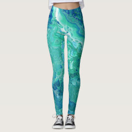 Legging Os azuis & os verdes abstraem caneleiras -