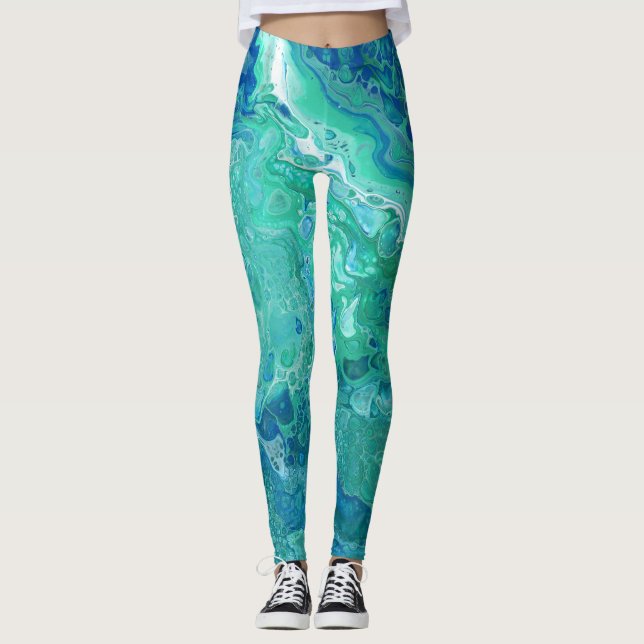 Legging Os azuis & os verdes abstraem caneleiras - (Frente)